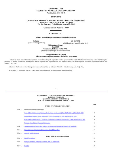 Thumbnail Cummins
 Quarterly Report 2005-q1