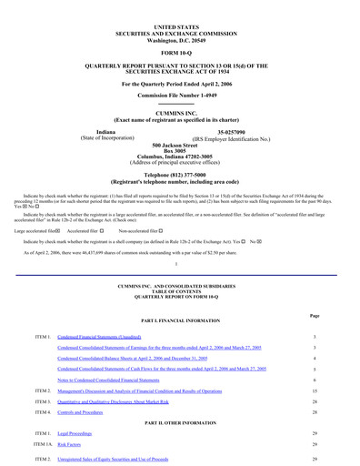 Miniature Cummins
 Rapport trimestriel 2006-q1