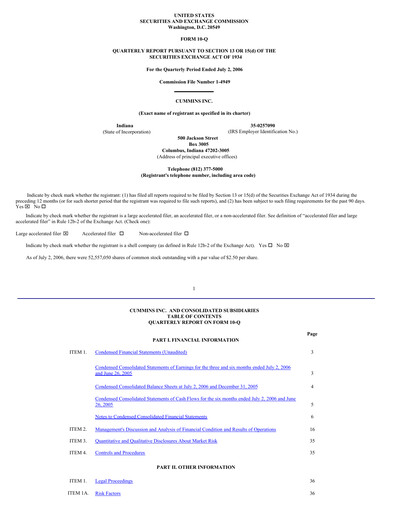Miniature Cummins
 Rapport trimestriel 2006-q2