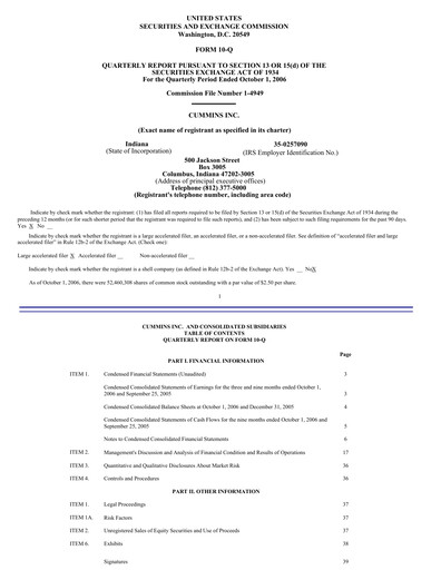 Miniature Cummins
 Rapport trimestriel 2006-q3