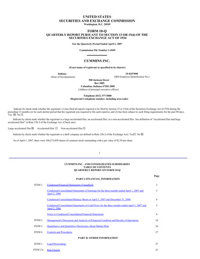 Miniature Cummins
 Rapport trimestriel 2007-q1