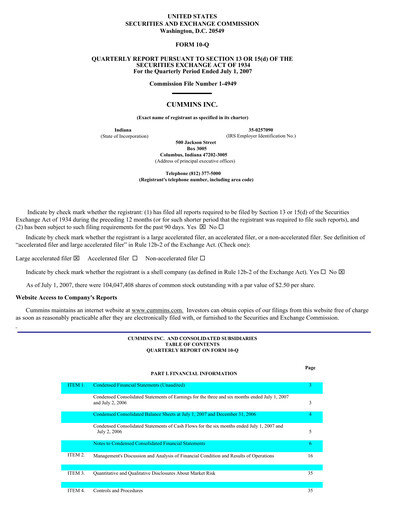 Miniature Cummins
 Rapport trimestriel 2007-q2