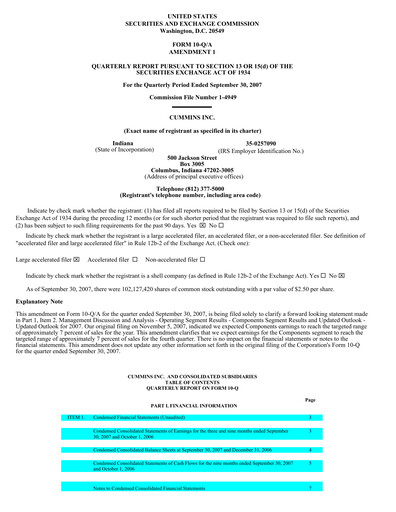 Miniature Cummins
 Rapport trimestriel 2007-q3