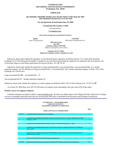 Miniature Cummins
 Rapport trimestriel 2008-q2