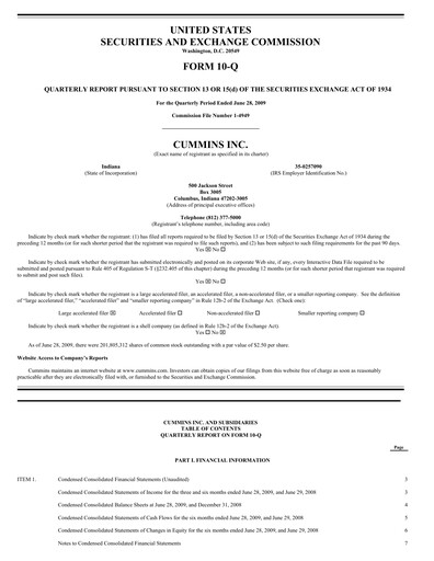 Miniature Cummins
 Rapport trimestriel 2009-q2