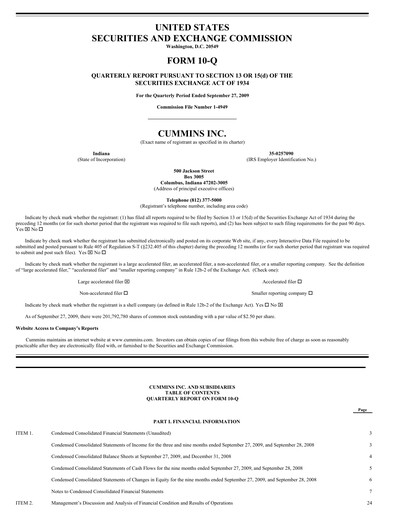 Miniature Cummins
 Rapport trimestriel 2009-q3