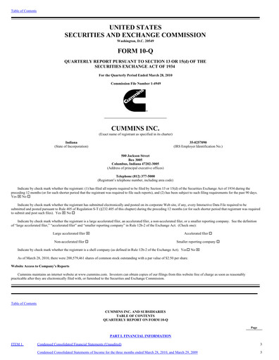 Miniature Cummins
 Rapport trimestriel 2010-q1