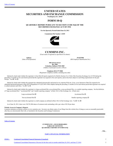 Miniature Cummins
 Rapport trimestriel 2011-q2