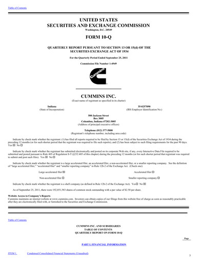 Miniature Cummins
 Rapport trimestriel 2011-q3