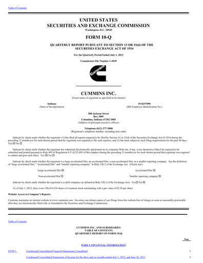 Thumbnail Cummins
 Quarterly Report 2012-q2