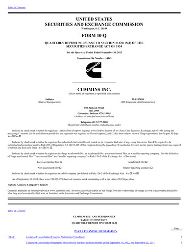 Thumbnail Cummins
 Quarterly Report 2012-q3