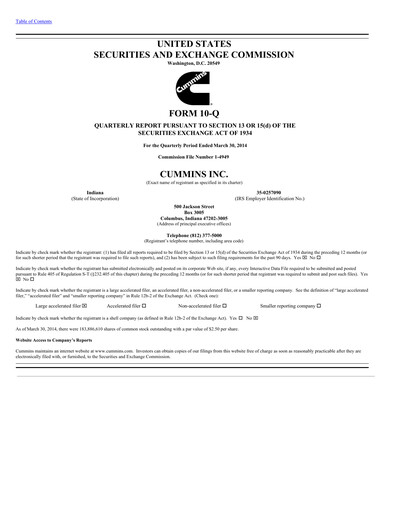 Miniature Cummins
 Rapport trimestriel 2014-q1