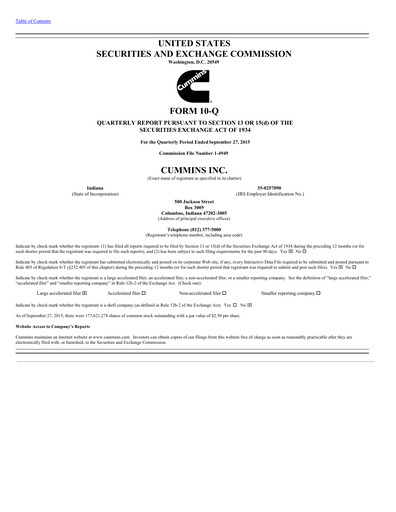 Miniature Cummins
 Rapport trimestriel 2015-q3