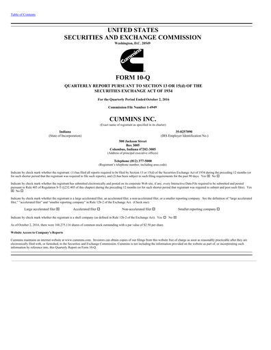 Miniature Cummins
 Rapport trimestriel 2016-q3