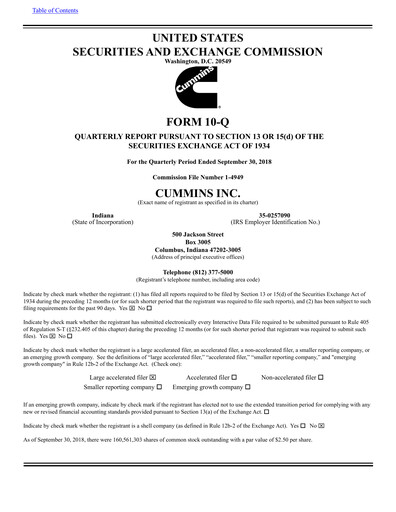 Miniature Cummins
 Rapport trimestriel 2018-q3