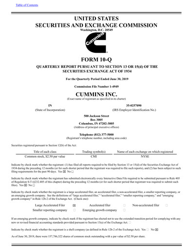 Miniature Cummins
 Rapport trimestriel 2019-q2