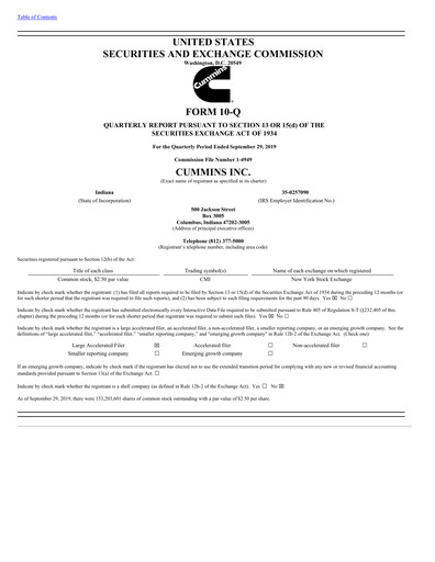 Miniature Cummins
 Rapport trimestriel 2019-q3