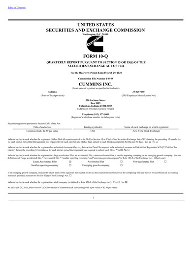 Miniature Cummins
 Rapport trimestriel 2020-q1