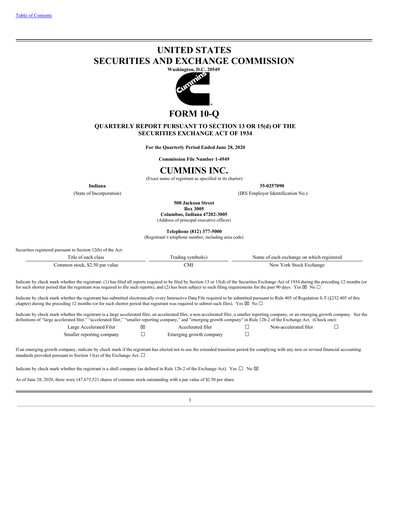 Miniature Cummins
 Rapport trimestriel 2020-q2
