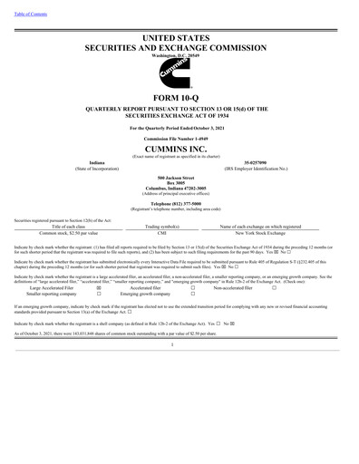 Miniature Cummins
 Rapport trimestriel 2021-q3