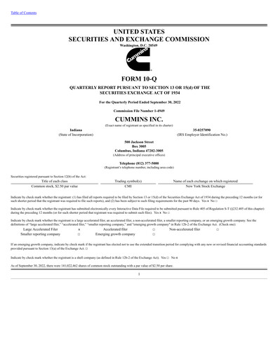 Miniature Cummins
 Rapport trimestriel 2022-q3