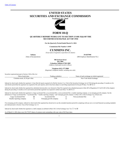 Miniature Cummins
 Rapport trimestriel 2024-q1