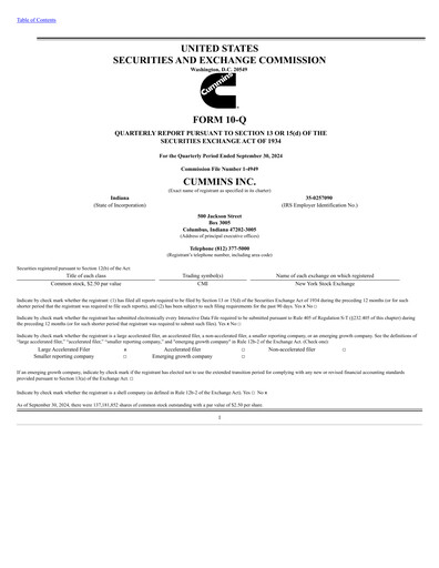 Miniature Cummins
 Rapport trimestriel 2024-q3