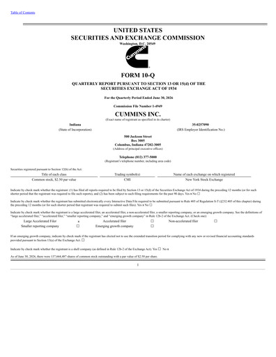 Thumbnail Cummins
 Quarterly Report 2026-q2