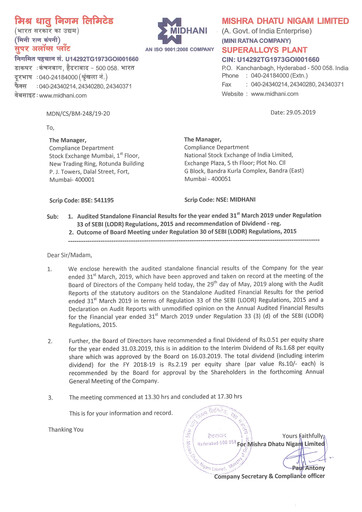 Miniature Mishra Dhatu Nigam Rapport trimestriel 2018-q4