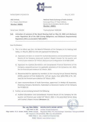 Miniature Mishra Dhatu Nigam Rapport trimestriel 2023-q4