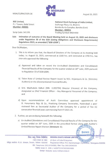 Miniature Mishra Dhatu Nigam Rapport trimestriel 2025-q1