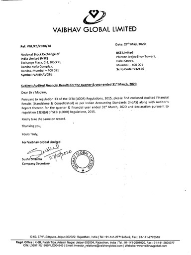 Thumbnail Vaibhav Global
 Financial Statement 2019-2020