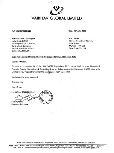 Thumbnail Vaibhav Global
 Quarterly Report 2020-q1