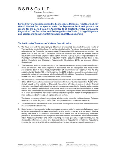 Thumbnail Vaibhav Global
 Quarterly Report 2022-q2