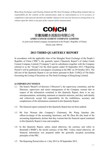 Thumbnail Anhui Conch Cement Quarterly Report 2013-q3
