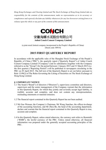 Thumbnail Anhui Conch Cement Quarterly Report 2015-q1
