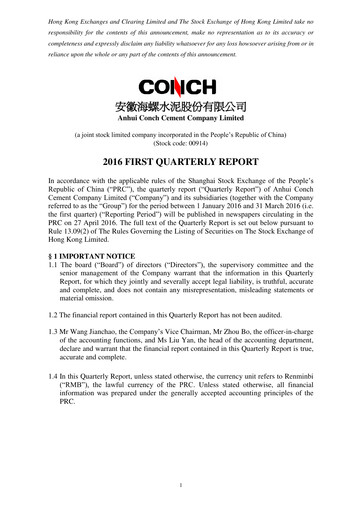 Thumbnail Anhui Conch Cement Quarterly Report 2016-q1