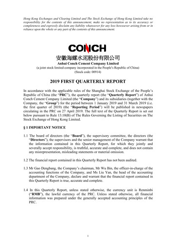 Thumbnail Anhui Conch Cement Quarterly Report 2019-q1
