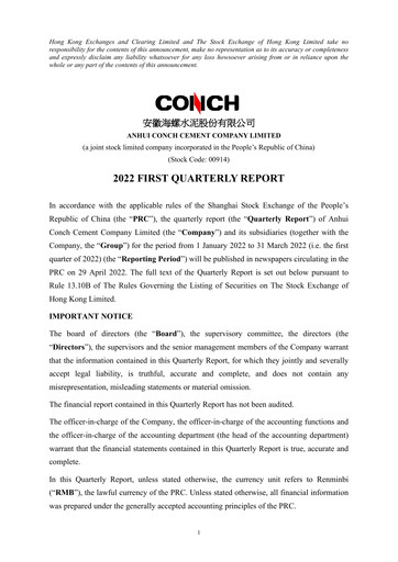 Thumbnail Anhui Conch Cement Quarterly Report 2022-q1