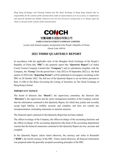 Thumbnail Anhui Conch Cement Quarterly Report 2022-q3