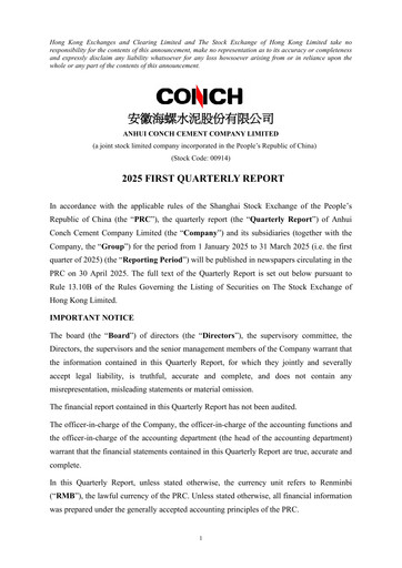 Thumbnail Anhui Conch Cement Quarterly Report 2025-q1
