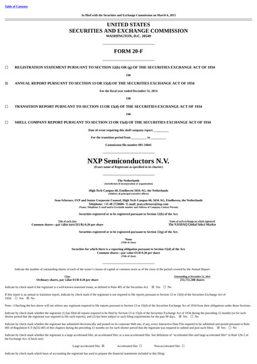 Thumbnail NXP Semiconductors Annual Report 2014
