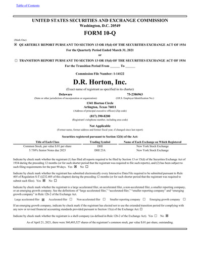 Thumbnail D. R. Horton
 Quarterly Report 2021-q2