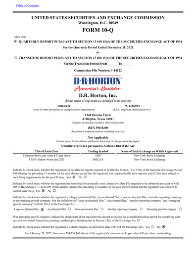 Thumbnail D. R. Horton
 Quarterly Report 2022-q1