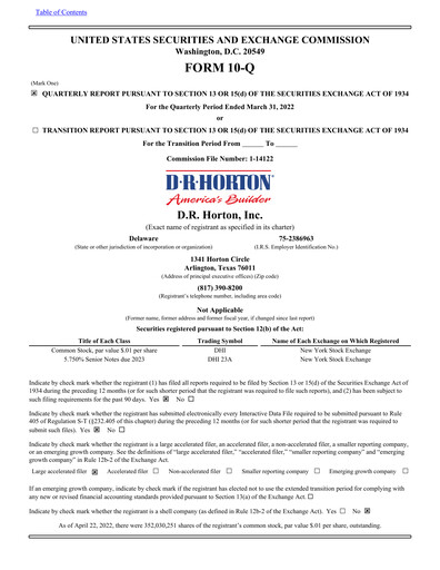 Thumbnail D. R. Horton
 Quarterly Report 2022-q2