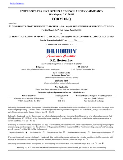Thumbnail D. R. Horton
 Quarterly Report 2022-q3