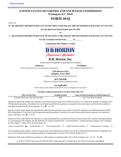 Thumbnail D. R. Horton
 Quarterly Report 2023-q3