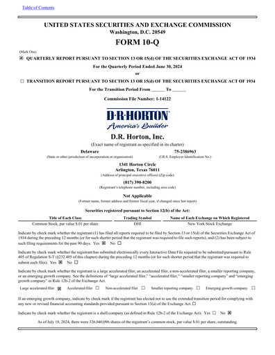 Thumbnail D. R. Horton
 Quarterly Report 2024-q3