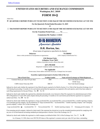 Thumbnail D. R. Horton
 Quarterly Report 2026-q1