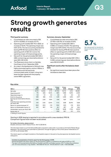 Thumbnail Axfood Quarterly Report 2019-q3